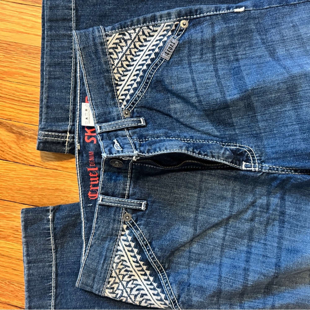 Cruel Girl Indigo Flare Jeans with White Detailing